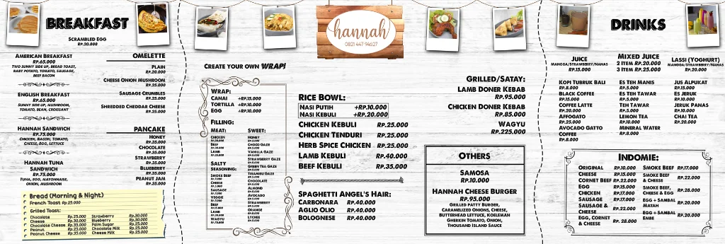 Hannah Middle Eastern Cuisine Panoramic Wall Menu Spread